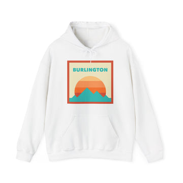 Buy white Burlington, Vermont Mountain Sun Hoodie - Unisex Hooded Sweatshirt, Travel Sweatshirt, Sunset