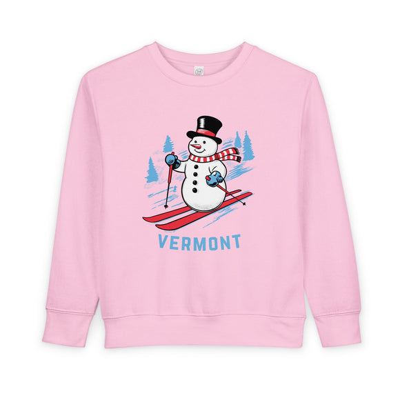 Vermont Toddler Sweatshirt - Skiing Snowman Vermont Toddler Crewneck Sweatshirt