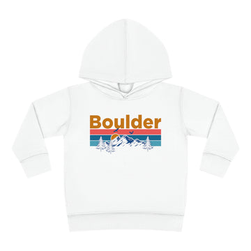 Buy white Boulder Toddler Hoodie - Retro Mountain Sun Unisex Boulder Toddler Sweatshirt