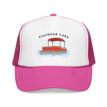 Buy hot-pink-white-hot-pink Flathead Lake Trucker Hat - Pontoon Boat