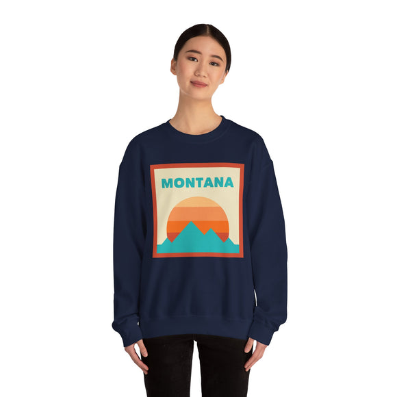 Retro Montana Sweatshirt, Mountain Sun Design, Unisex Crewneck, Gift for Outdoorsy Friends, Vintage Montana Jumper