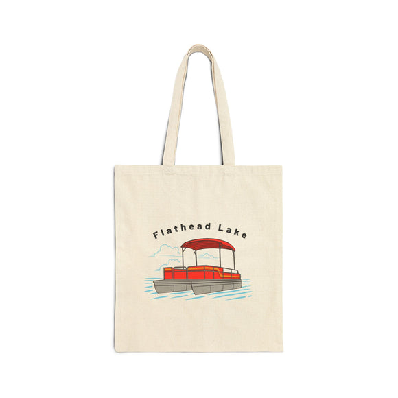 Flathead Lake Pontoon Boat Canvas Tote Bag - 15" x 16"