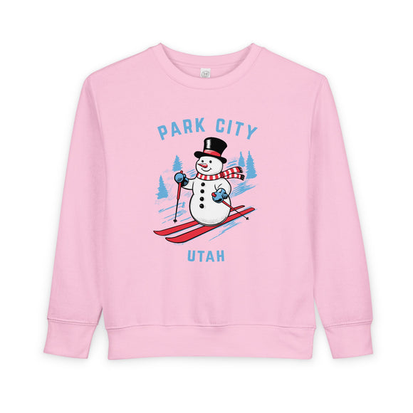 Park City, Utah Toddler Sweatshirt - Skiing Snowman Park City Toddler Crewneck Sweatshirt