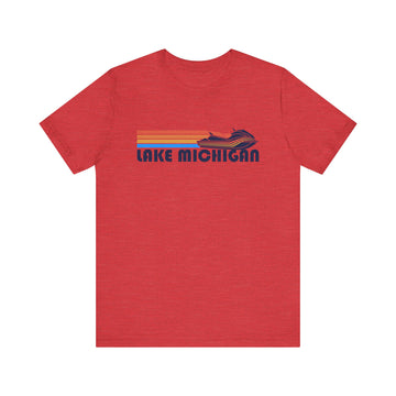 Buy heather-red Lake Michigan T Shirt - Retro Jetski PWC Graphic Lake Michigan Tee