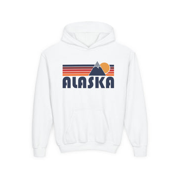Alaska Youth Hoodie Retro Mountain, Kids Pullover, Vintage Style Alaska Sweatshirt