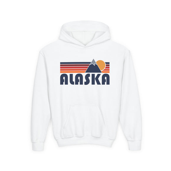 Alaska Youth Hoodie Retro Mountain, Kids Pullover, Vintage Style Alaska Sweatshirt