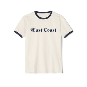 East Coast Cotton Ringer Graphic Tee - Retro Vintage Style T-Shirt, Coastal Vibes Unisex Shirt, Beach Lover Gift, Nautical Theme Tee, Summer