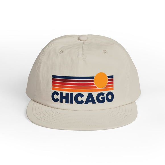 Chicago, Illinois retro sunset Surf Cap | vintage striped sun state hat