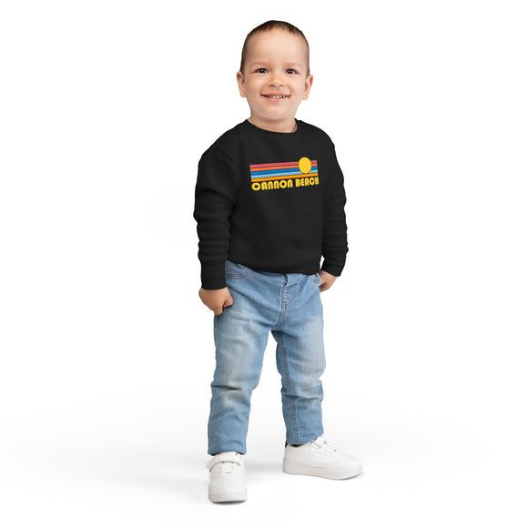 Cannon Beach, Oregon Toddler Sweatshirt - Retro Sun Cannon Beach Toddler Crewneck Sweatshirt