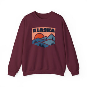 Buy maroon Alaska Sweatshirt Retro Mountains, Alaska Unisex Graphic Crewneck