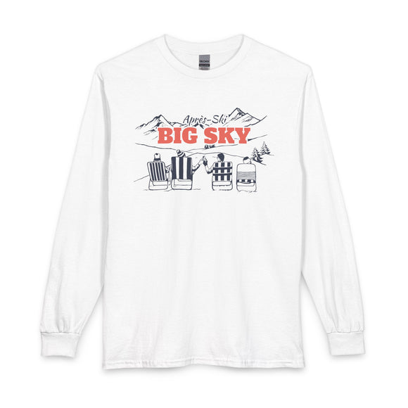 Big Sky, Montana Après-ski Long Sleeve Shirt - Mountain Retro Skiing