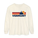 Vermont Long Sleeve T-Shirt Retro Mountain, Unisex Vermont Unisex Garment-dyed Long Sleeve T-Shirt-1