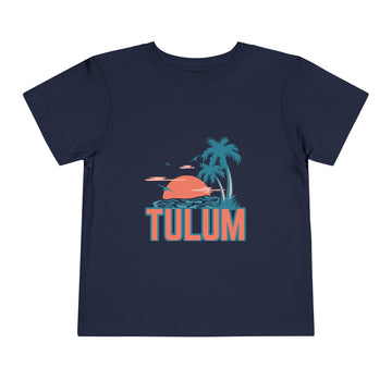 Buy navy Tulum, Mexico Toddler T-Shirt - Retro Palm Tree Toddler Tulum Shirt