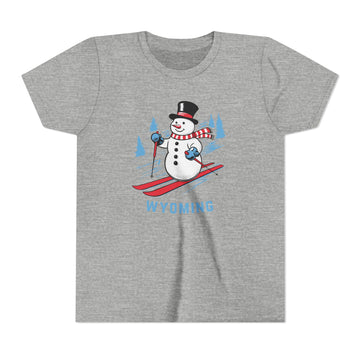 Wyoming Youth Skiing Snowman Tee - Kids T Shirt - 0