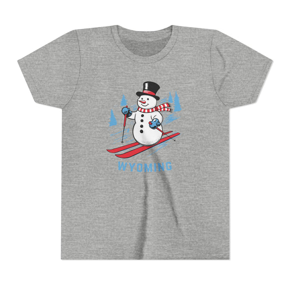 Wyoming Youth Skiing Snowman Tee - Kids T Shirt