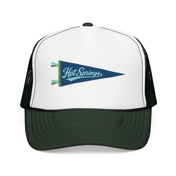 Hot Springs National Park Pennant Trucker Hat — Vintage Foam Mesh Cap
