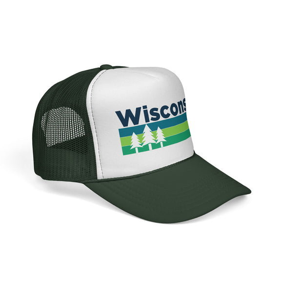 Wisconsin Retro Trees Trucker Hat - Vintage Style Wisconsin Cap