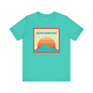 Buy teal Retro Burlington, Vermont T-Shirt, Mountain Sun Tee, Unisex Graphic Shirt, Vintage Burlington, Vermont Top, Outdoor Adventure Clothing