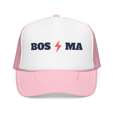 Buy light-pink-white Boston, Massachusetts Retro Trucker Hat - Lightning Foam Cap - Lightning
