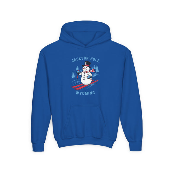 Jackson Hole, Wyoming Youth Hoodie - Skiing Snowman Kids Jackson Hole Hooded Sweatshirt