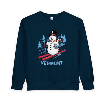 Buy navy Vermont Toddler Sweatshirt - Skiing Snowman Vermont Toddler Crewneck Sweatshirt