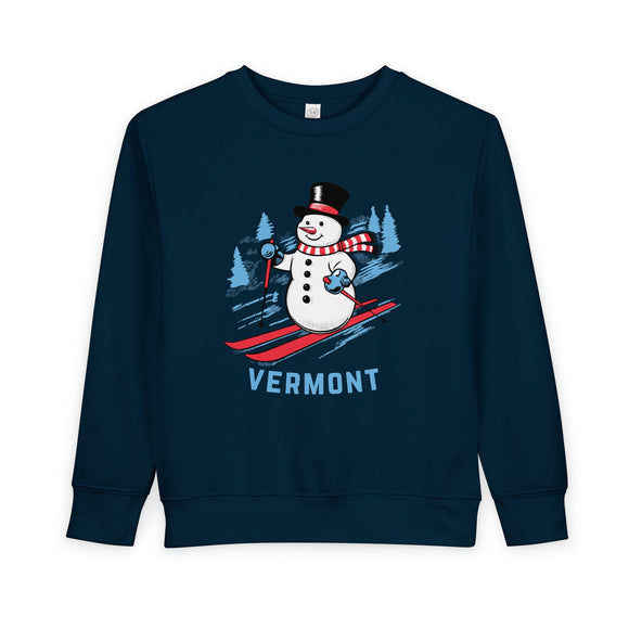 Vermont Toddler Sweatshirt - Skiing Snowman Vermont Toddler Crewneck Sweatshirt