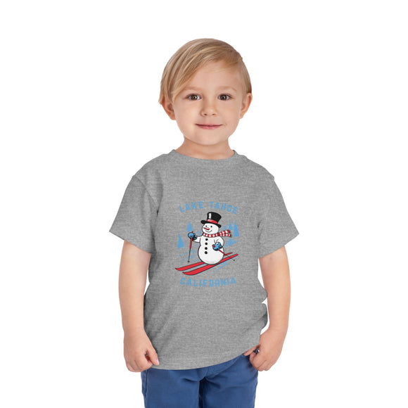 Lake Tahoe, California Toddler Skiing Snowman Graphic Tee - Kids Lake Tahoe T-Shirt