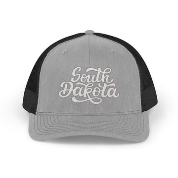Buy heather-grey-black South Dakota Snapback Trucker Cap - Embroidered South Dakota Hat