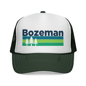 Buy dark-green Bozeman, Montana Retro Trees Trucker Hat - Vintage Style Bozeman Cap