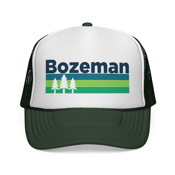 Bozeman, Montana Retro Trees Trucker Hat - Vintage Style Bozeman Cap