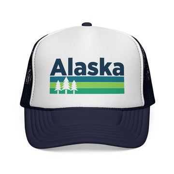 Buy dark-navy Alaska Retro Trees Trucker Hat - Vintage Style Alaska Cap
