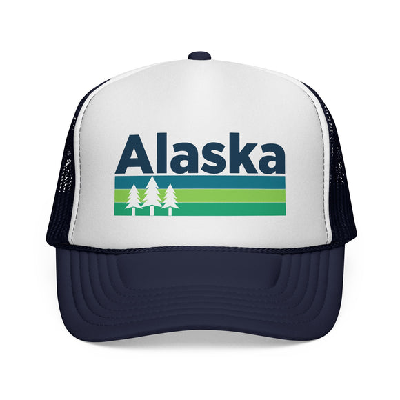 Alaska Retro Trees Trucker Hat - Vintage Style Alaska Cap