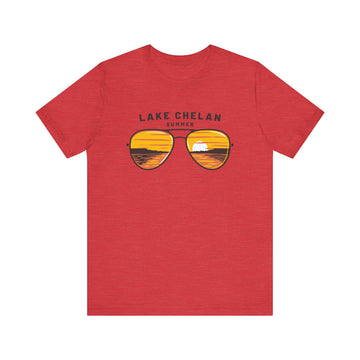Buy heather-red Lake Chelan, Washington T Shirt - Sunglasses Lake Graphic Tee