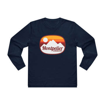 Buy navy Montpelier, Vermont Mens Base Long-sleeve Tee - Retro Ombre Heavy Weight Long Sleeve T-shirt