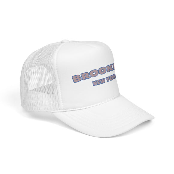 Brooklyn, New York Foam Trucker Hat - Retro Pastel Script Mesh Cap