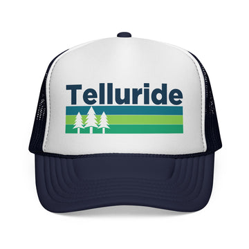 Buy dark-navy Telluride, Colorado Retro Trees Trucker Hat - Vintage Style Telluride Cap