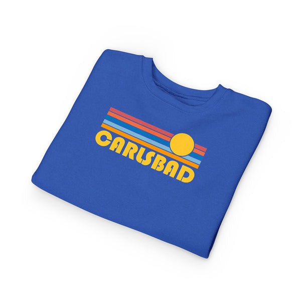 Carlsbad, California Toddler Sweatshirt - Retro Sun Carlsbad Toddler Crewneck Sweatshirt