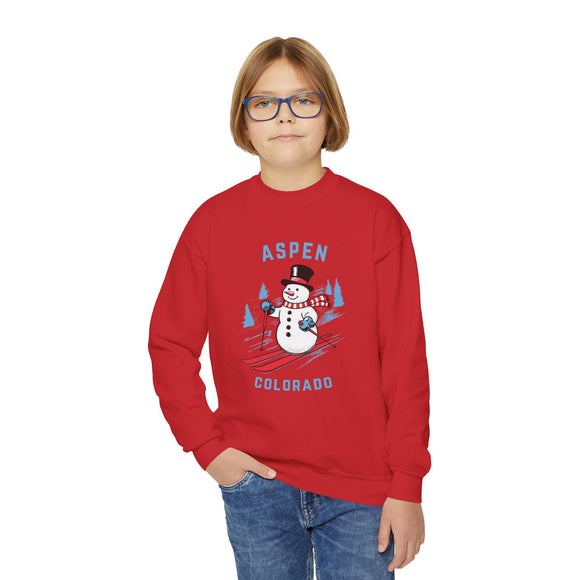 Aspen, Colorado Youth Crewneck Sweatshirt - Ski Snowman Unisex Kid's Aspen, Colorado Sweatshirt