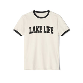 Lake Life Cotton Ringer T-Shirt - Nature Lover Gift, Outdoor Enthusiast Tee, Camping Shirt, Summer Vibes Top, Relaxation Apparel - 0