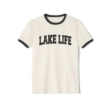 Lake Life Cotton Ringer T-Shirt - Nature Lover Gift, Outdoor Enthusiast Tee, Camping Shirt, Summer Vibes Top, Relaxation Apparel - 0