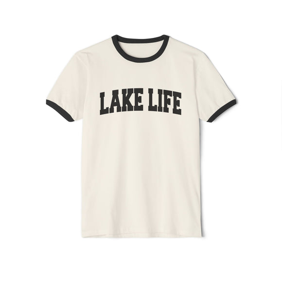 Lake Life Cotton Ringer T-Shirt - Nature Lover Gift, Outdoor Enthusiast Tee, Camping Shirt, Summer Vibes Top, Relaxation Apparel