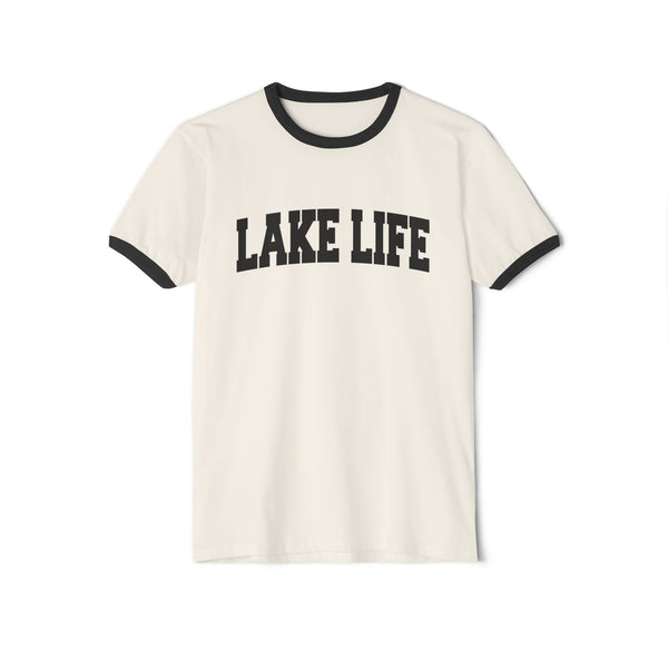 Lake Life Cotton Ringer T-Shirt - Nature Lover Gift, Outdoor Enthusiast Tee, Camping Shirt, Summer Vibes Top, Relaxation Apparel