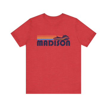 Buy heather-red Madison, Wisconsin T Shirt - Retro Jetski PWC Graphic Tee