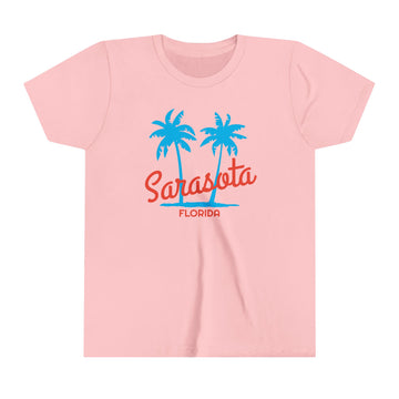 Buy pink Sarasota, Florida Youth Shirt - Retro Palm Tree Sarasota Kid's T-Shirt - Palm Script