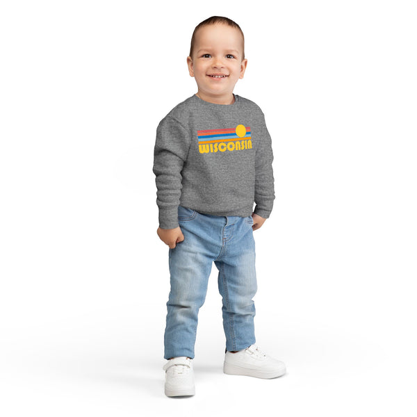 Wisconsin Toddler Sweatshirt - Retro Sun Wisconsin Toddler Crewneck Sweatshirt