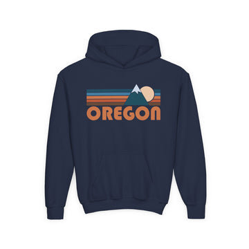 Buy navy Oregon Youth Hoodie - Retro Mountain Oregon Youth Sweatshirt