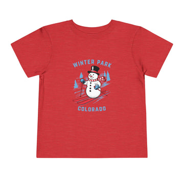 Buy heather-red Winter Park, Colorado Toddler Skiing Snowman Graphic Tee - Kids Winter Park T-Shirt