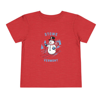 Buy heather-red Stowe, Vermont Toddler Skiing Snowman Graphic Tee - Kids Stowe Shirt