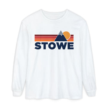 Stowe, Vermont Long Sleeve T-Shirt Retro Mountain, Unisex Stowe Unisex Garment-dyed Long Sleeve T-Shirt - 0