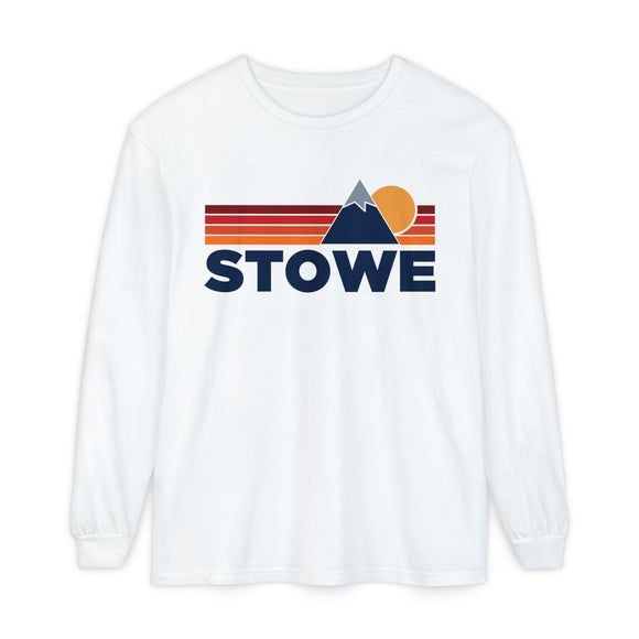 Stowe, Vermont Long Sleeve T-Shirt Retro Mountain, Unisex Stowe Unisex Garment-dyed Long Sleeve T-Shirt